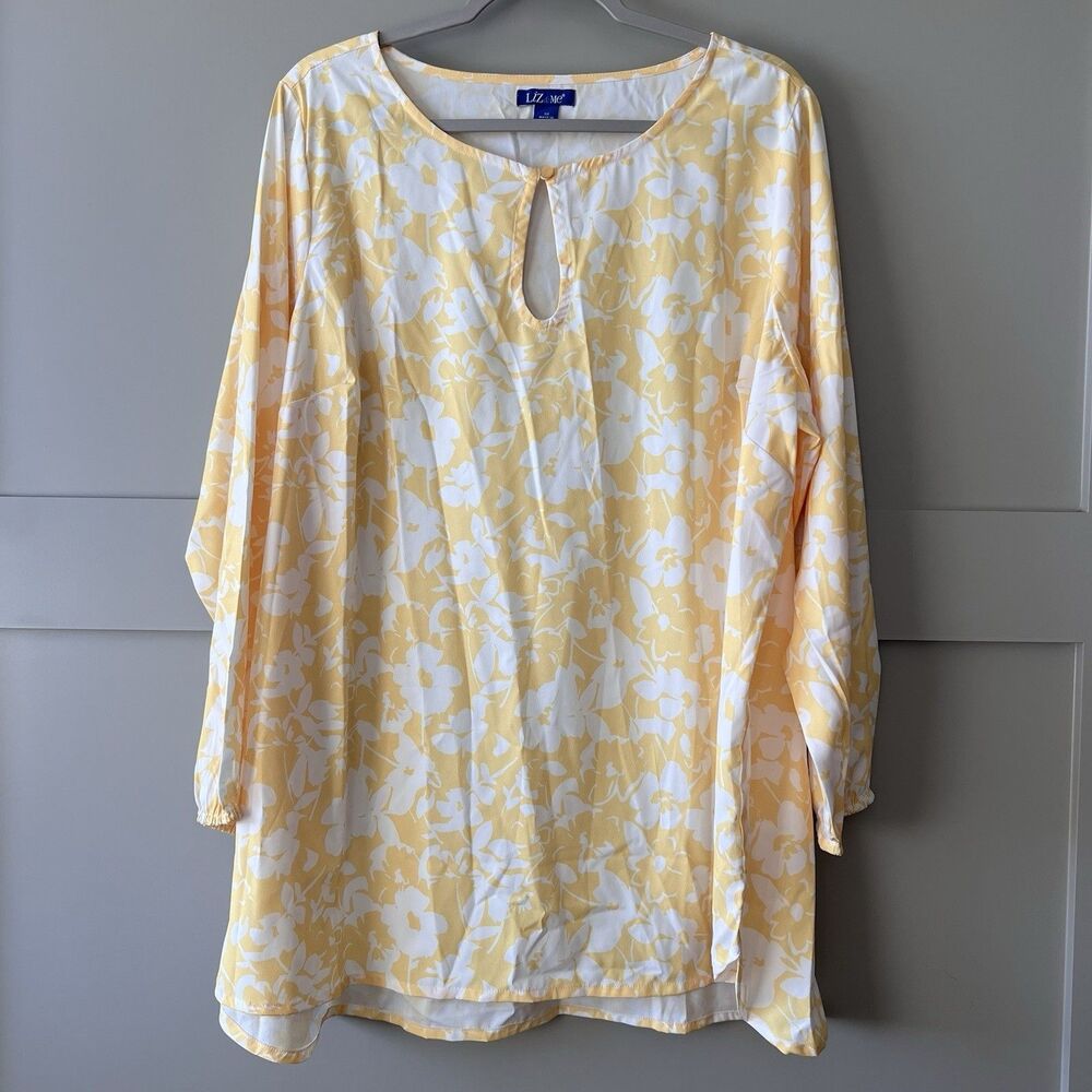 Liz & Me Floral Print Long Sleeve Top Womens Size 1X Yellow Tunic Lagenlook‎